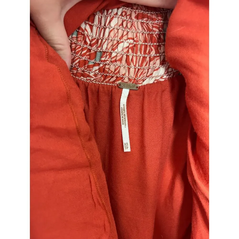 Free People Size S Orange Flower Floral Libby Convertible Halter Mini Dress